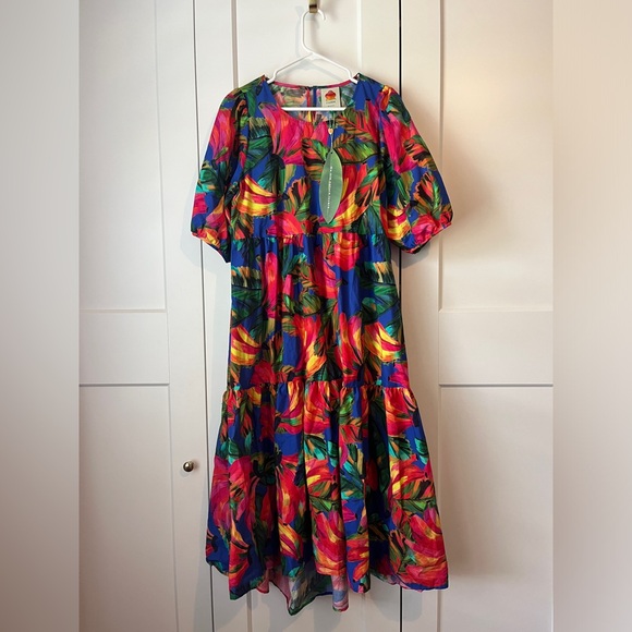 Farm Rio Blue Bananamix Puff Sleeve Midi Dress - Picture 2 of 8